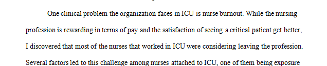 Determine what clinical problem or issue the organization is facing within the ICU
