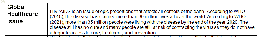 Global Healthcare Comparison Matrix and Narrative Statement