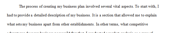 Prepare one-page summary of the process of creating your business plan.