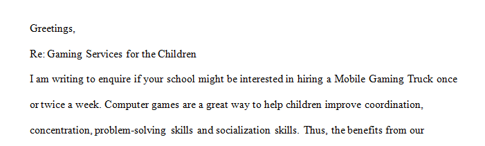 Write a business letter professionally to ask to provide event/service to kids in school in the evenings