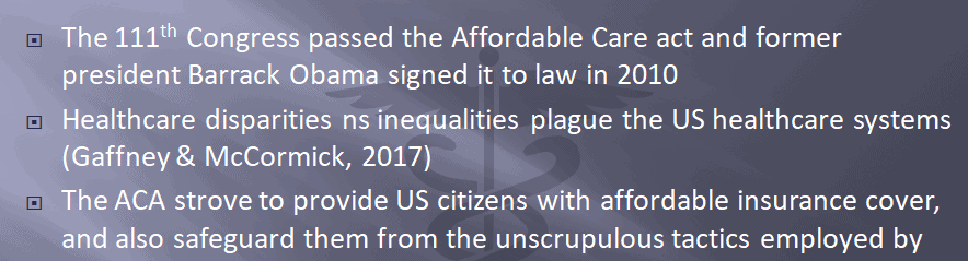 Select a current or proposed health care policy that is designed to provide equitable health care for a diverse population.