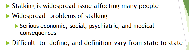 Complete a short presentation (8-10) minutes critiquing a scholarly article on Stalking.