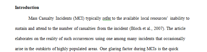 Critique the linked research article by Bloch, Yuval, et al, regarding the distribution of casualties in a mass casualty incident.