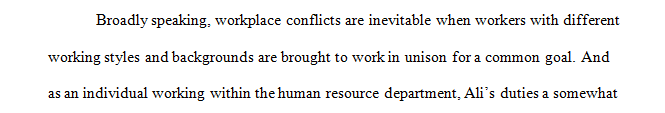 On an HR practitioner point of view what should Ali do to resolve the issue