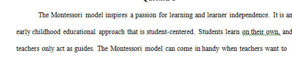 Review the Montessori early childhood model and two other early childhood education models theories.