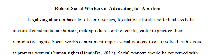 Two paragraphs on abortion; discussing the role that social workers play