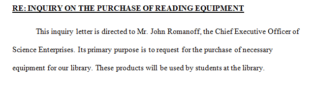 Write a Letter of Inquiry to a vendor.