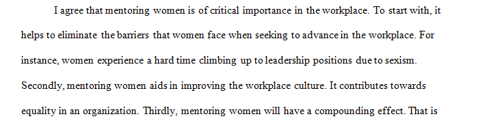 Write about mentoring women to advance in their perspective fields