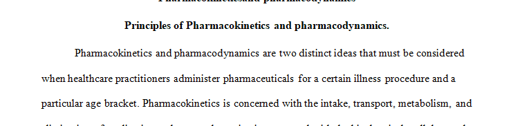 Review the Resources for this module and consider the principles of pharmacokinetics and pharmacodynamics.