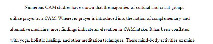 What are the percentages of people using CAM with prayer and those who do not