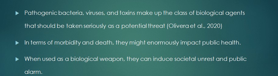 Understanding of your research on Biological agents of concern (with your personal bibliography).
