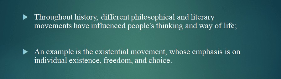 You are expected to go outside the readings assigned in the class and engage with a thinker whose thought complements the existential movement