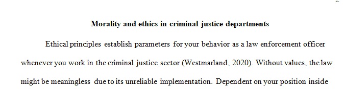 Morality and ethics in criminal justice departments.