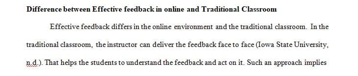 How does effective feedback differ between the online learning environment