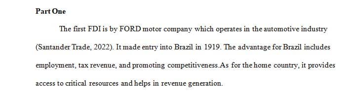 Locate 3 examples of inbound FDI to the country selected for your research.