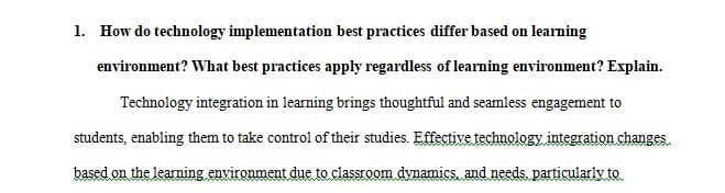 How do technology implementation best practices differ based on learning environment