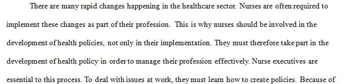 Write a paper on the role of the professional nurse in health policy.