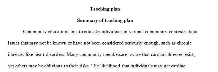 Community Teaching Plan: Teaching Experience Paper