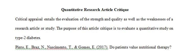 Conduct a critical appraisal of literature that demonstrates an understanding of quantitative research.