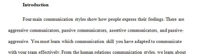 Effective Human Relations Communications Style Self-Assessment Exercise 