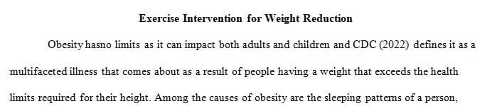 Exercise Intervention for Weight Reduction