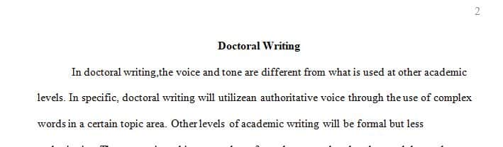 How do the voice and tone of doctoral writing differ from the voice and tone of writing at other academic levels