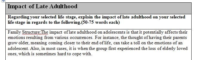 Family Analysis Project Part 6: Impact of Late Adulthood