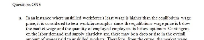 Suppose the minimum wage is above the equilibrium wage in the market for unskilled labor.