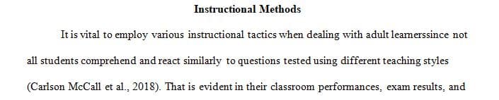 Why is it important to use a variety of instructional methods when working with adult learners