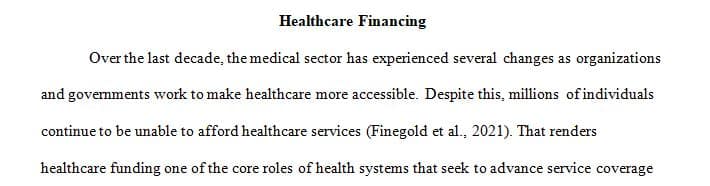 Write a paper on financial strategies that healthcare organizations use to secure financing