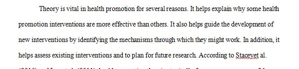 Address the role of theory in health promotion in one or two paragraphs