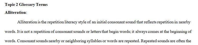 Complete each section of the Glossary of Terms related to language and literacy development