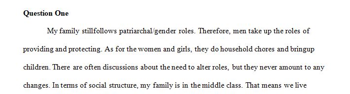 Explain how your family adapted to sociological factors of patriarchal/gender roles