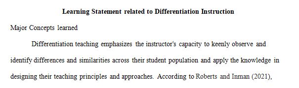 Final Learning Statement Related to Differentiation Instruction