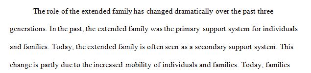 How has the role of the extended family changed over the past three generations