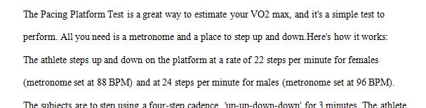 Participate in the Queens College Step Test and calculate relative VO2 Max