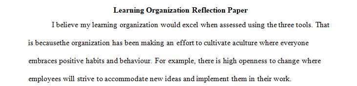 Write a reflection paper based on your perceptions of how your learning organization