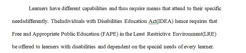 The Individuals with Disabilities Education Act (IDEA) mandates that all students with disabilities receive a FAPE in the LRE