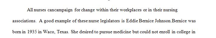 Choose a legislator on the state or federal level who is also a nurse