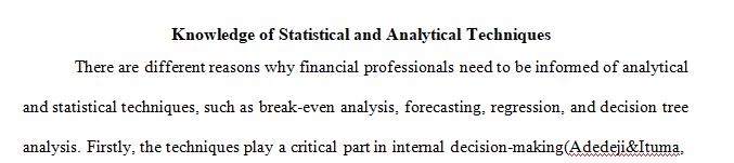 Knowledge of Statistical and Analytical Techniques