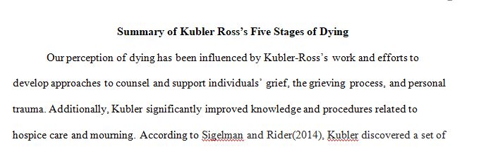 Summarize Kubler Ross’s five stages of dying