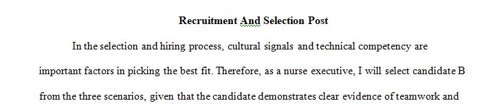 The role of nurse executives in recruitment and selection of employees and guidance for determining applicant qualifications