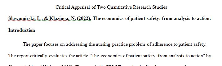 Write a critical appraisal that demonstrates comprehension of two quantitative research studies