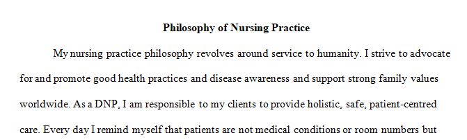 present a philosophy of nursing practice that draws on your experience