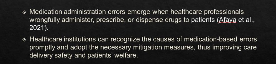 A hypothetical in-service session related to the safe medication administration improvement plan  