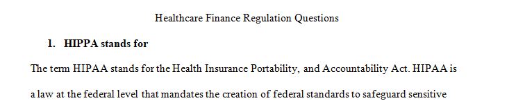 Healthcare Finance Regulation Questions