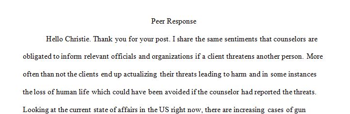 I believe that you are obligated to tell someone if your client threatens another person.