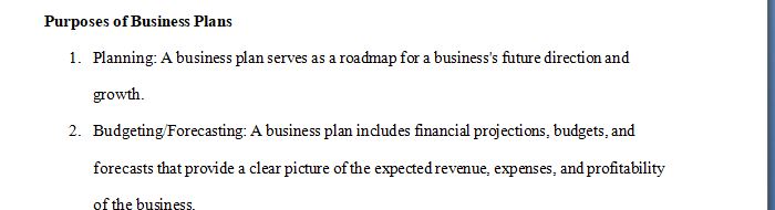  Purposes of Business Plans  