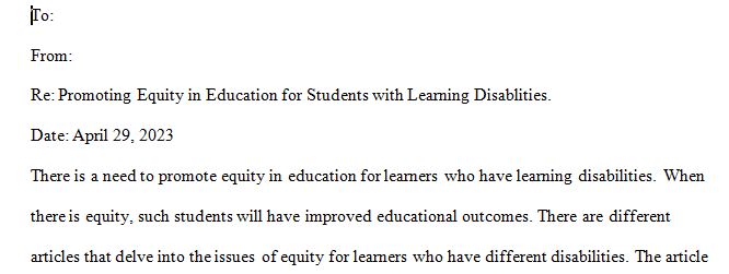 Recommendations on promoting equity in education for a specific population of students