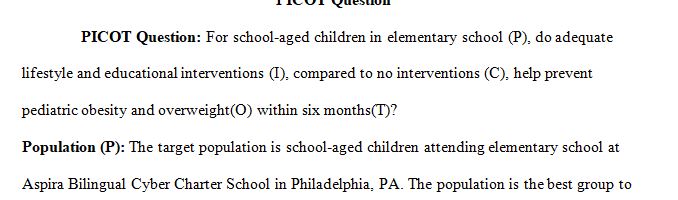 Review your problem or issue and the study materials to formulate a PICOT